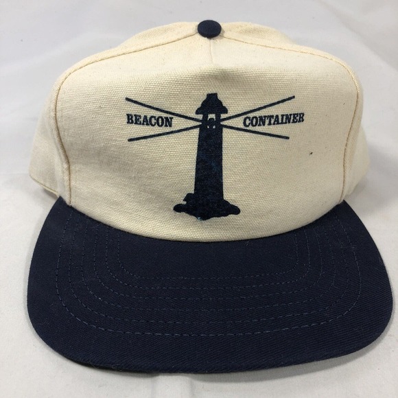 Cream and Blue Snapback Hat with Lighthouse Design - Picture 1 of 11